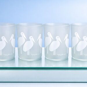 Vintage MCM - Georges Briard - Frosted Glass Crane Highball Glasses – Set of 4